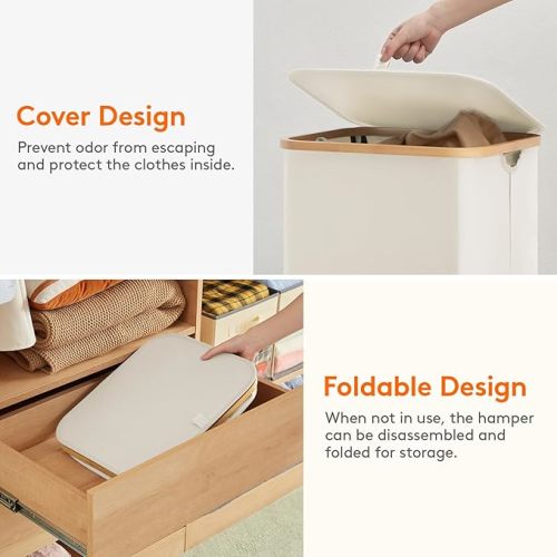 Lifewit 100L Laundry Basket with Lid, Clothes Hampers for Laundry with Bamboo Handles and A Removable Bag, Large Foldable Laundry Hamper for Bedroom, Bathroom, Dorm, Laundry Room, White