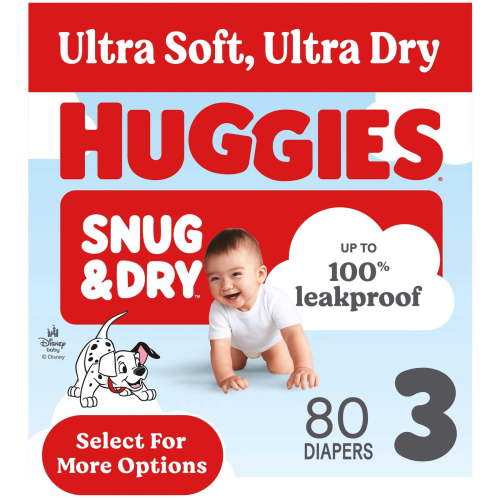 Huggies Snug & Dry Baby Diapers, Size 3 (16-28 lbs), 80 Count (Select for More)