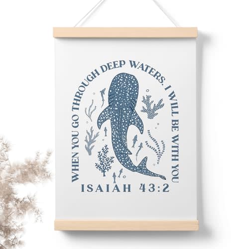 PaJiaNi Whale Shark Christian Nursery Wall Art Decor for Boys Room, Ocean Whale Scripture Bible Wall Art, Christian Decor Poster for Nursery Kids Room Classroom,12x16 Inch