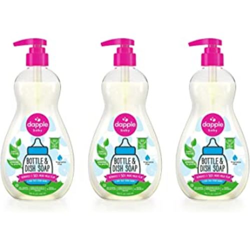Dapple Baby, Bottle and Dish Soap Dish Liquid Plant Based Hypoallergenic 1 Pump Included, Packaging May Vary, Fragrance Free, 16.9 Fl Oz (Pack of 3)