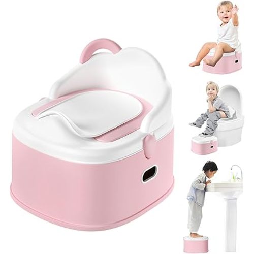 3-in-1 Toddler Potty Training Toilet & Detachable Training Seat & Sturdy Step Stool, Larger Potty Chair for Boy & Girl with Comfortable Backrest, Armrests, Splash Guard