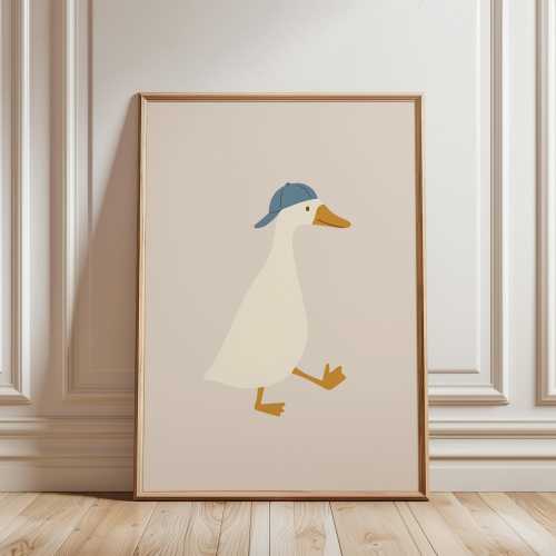 Minimalist Duck Art Print, Cute Duck Wall Decor, Nursery Animal Print, Kids Room Artwork, Silly Goose, Playroom Decor, Whimsical Bird Print