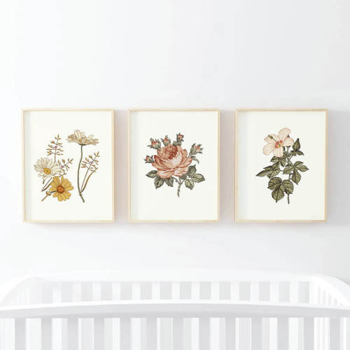 Peytons Vintage Floral Bundled Nursery Wall Art