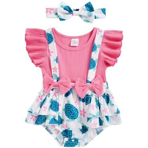 UNICOMIDEA Baby Girls Clothes 0-18 Months Bodysuit Ruffle Sleeve Newborn Outfit Romper with Headband