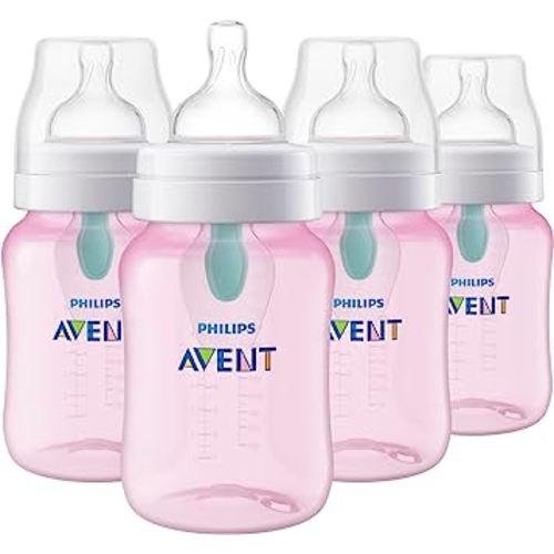 Philips Avent Anti-Colic Baby Bottle with AirFree Vent, 9oz, 4pk, Pink, SCY703/14