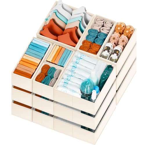 Criusia Drawer Organizer Clothes, 20 Pack Dresser Organizer Bins for Nursery Bedroom, Closet Organization and Storage Dividers for Clothing, Baby Clothes, Underwears, Socks (Beige)