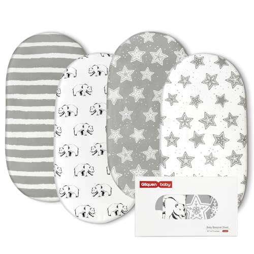 Gllquen Baby Bassinet Sheets 4 Pack, Breathable Cozy Fitted Mattress Sheet, Elastic Travel Crib Fashionable Floral Pattern, Standard Cradle Safe Sheets for Baby Boy Girls 32"X16" (Star)