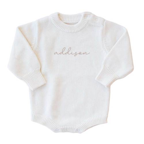 Personalized Knit Sweater Bubble Romper | Ivory