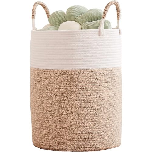 MOJOSCEND 80L Extra Large Laundry Hamper Basket Tall Woven Rope Clothes Hamper Blanket Basket for Living Room Bathroom Bedroom Brown 16"L x 16"W x 22"H
