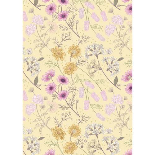 Natural Baby Burp Cloth - Luxurious Organic Bamboo & Cotton Floral Burpie for Newborn - Botanical Garden Flowers - Lilac - Yellow - Grey