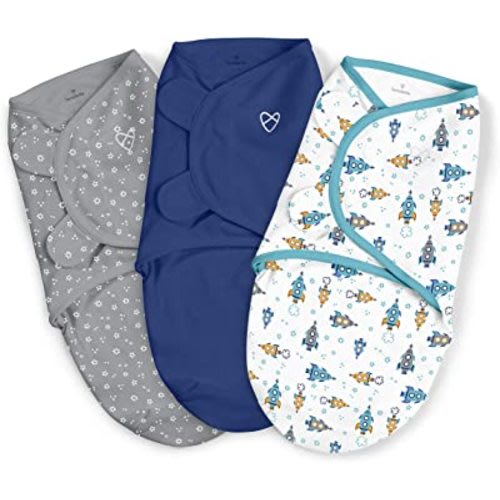 SwaddleMe by Ingenuity Original Swaddle with Easy-Change, 100% Cotton, Improves Sleep & Calms Startle Reflex, 3-6 Months, 3-Pack - Superstar