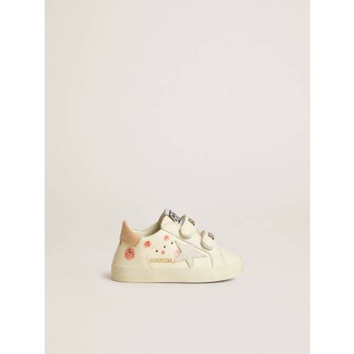 Baby School in nappa leather with pink rose motif and white suede star