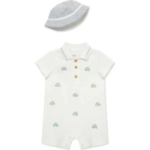 Elephant Embroidered Cotton Romper & Hat Set, 6M