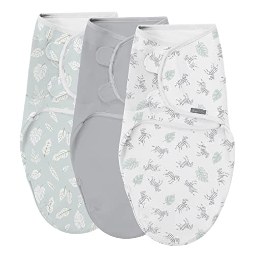 SwaddleMe by Ingenuity Original Swaddle with Easy-Change, 100% Cotton, Improves Sleep & Calms Startle Reflex, 0-3 Months, 3-Pack - Zebra Botanical