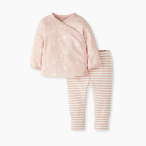 Hanna Andersson Baby Layette Wrap Top & Pants Wiggle Set - Moonlight On Blush Pink, Newborn