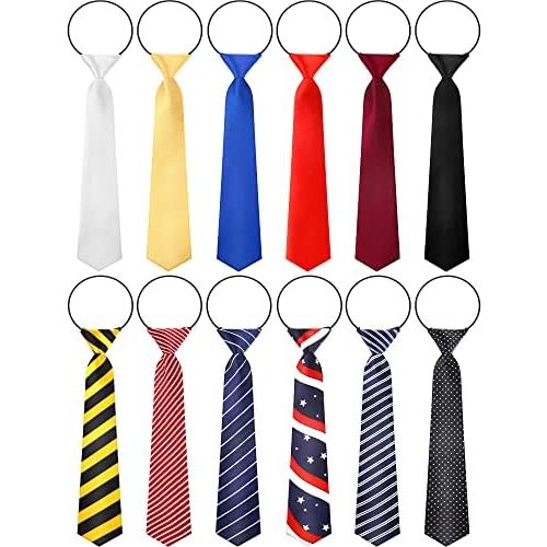 Tarpop 12 Pieces Toddler Ties for Boys Adjustable Boys Striped Necktie Kids Costume Tie with Elastic Neck Strap