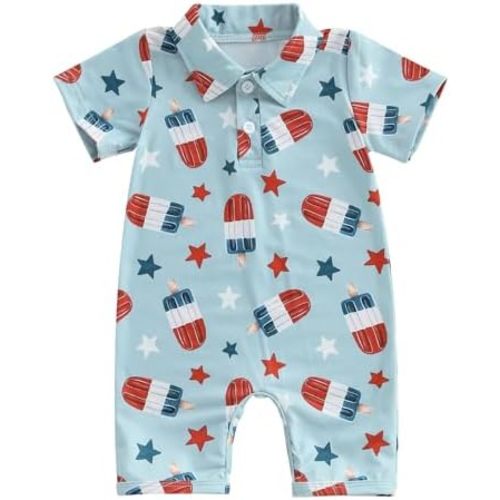 Newborn Baby Boy 4th Of July Outfit American Flag Polo Rompers Jumpsuit Playsuit Baby Boy Summer Outfit
