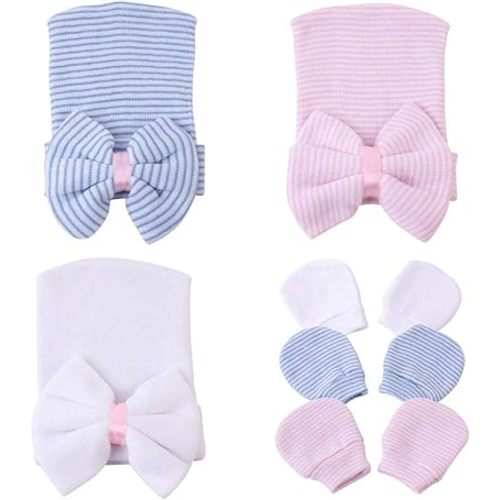 Newborn Hospital Hat Infant Baby Hat Caps with Bow Soft Cute Nursery Beanie Hat