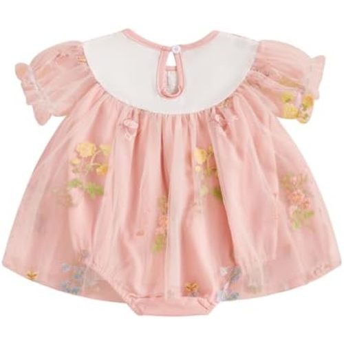 Baby Girl Fairy Romper Dress Fly Sleeveless Butterfly Wings Tutu Romper Dress Flower Embroider Summer Bodysuit