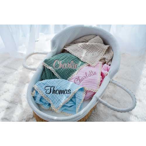 Muslin baby blanket, organic blanket, Personalized baby swaddle blanket, embroidered name newborn gift, baby shower gift