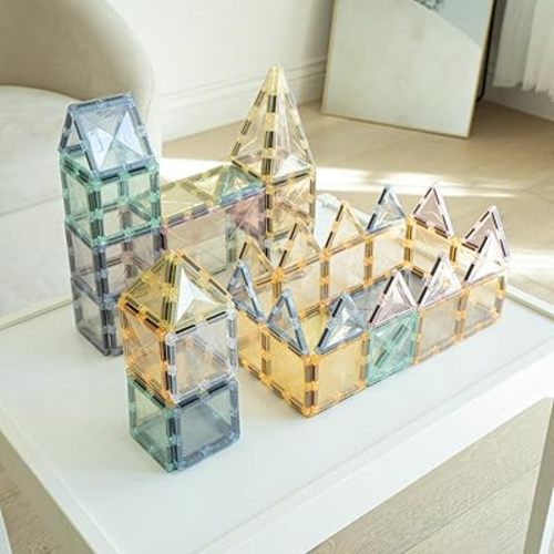 Magnetic Tiles Playset, Building Tiles, Magnet 3D Aesthetic Blocks, Construction Playboards (Translucent 100 Piece)