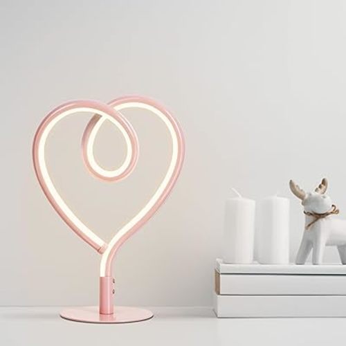 Heart Touch Table Lamp with USB Adapter - Small LED Bedside Decorative Lamp for Bedroom, 3 Way Dimmable Modern Nightstand Lamps for Living Room, Dresser, Office Desk - Unique Pink Gift