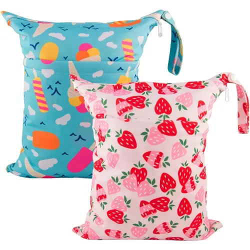 babygoal Wet Dry Bags for Baby Cloth Diapers, Washable Travel Bags, Beach, Pool, Gym Bag for Swimsuits & Wet Clothes with Two Zippered Pockets 2 Pack LN02