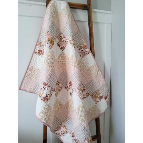 Boho Baby Girl Quilt - Handmade Floral Patchwork Quilt in Blush & Gold - Baby Shower Gift - Nursery Decor