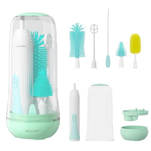 Electric Bottle Brush Cleaner, Rechargeable Electric Baby Bottle Brush, Automatic Bottle Cleaner Kit, Waterproof Multi-Purpose Cleaning Brush with Free Sponge Replacement Brush, Green