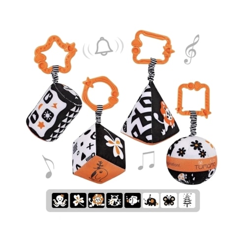 TUMAMA High Contrast Shapes Sets Baby Toys, Black and White Stroller Toy for Car Seat Baby Plush Rattles Rings Hanging Toy for 0 3 6 9 to 12 Months, Newborn,Toddlers,Infants (4 Packs) : Amazon.com.au: Toys & Games