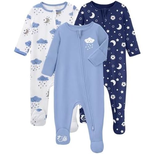 Yoofoss Baby Pajamas 100% Cotton Baby Sleepers for Newborn 0-3 3-6 6-9 Months Boys Girls Clothes 3Pack Soft Footed PJs