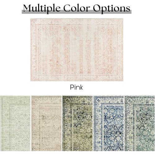Pink Area Rug for Living Room Soft Washable Faux Wool Neutral Boho Floral Big Nursery Bed Bedroom Livingroom Carpet Size Extra Large Area Rugs 8x10