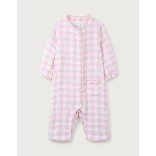 Organic Crinkle Cotton Pink Gingham Sleepsuit (0–9mths) | Baby Sleepwear | The White Company US