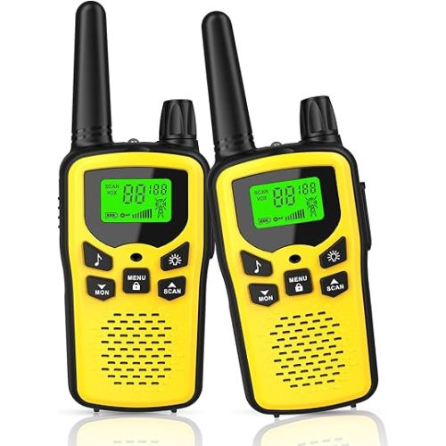 Erelis Long Range Walkie Talkies with 22 FRS Channels, Adults with Lamp, VOX, LCD Display for Outdoor Activities (Yellow)