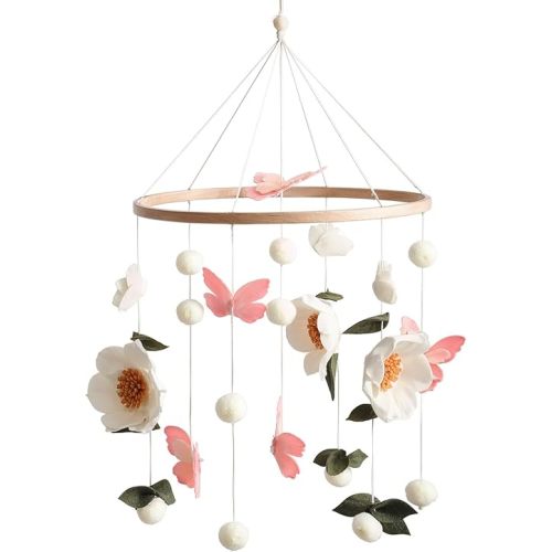 Baby Crib Mobile for Boys and Girls, Floral Mobile for Crib, Butterfly and Flower Nursery Decor, Crib Hanging Toy for Newborn
