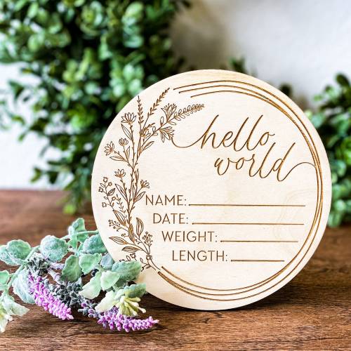 Hello World Baby Name Sign, Floral Baby Name Sign, Baby Name Announcement Sign, Newborn Birth Stats Sign, Baby Milestones Card