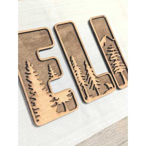 Personalized Wooden Name Sign with Forest Tree Design - Custom 3D Layered Wood Letters for Nursery, Kids Room, Rustic Wall Decor, Gift Idea