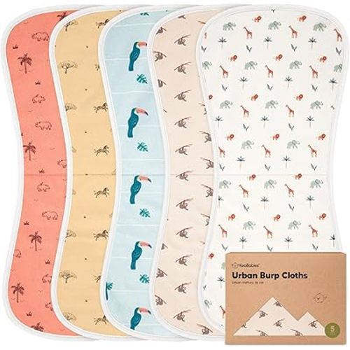 Organic Burp Cloths for Baby Boys and Girls - 5-Pack Super Absorbent Burping Cloth, Burp Clothes, Soft & Plush, Newborn Milk Spit Up Rags, Burpy Cloth Bib for Unisex, Burping Rags (Wildscape)