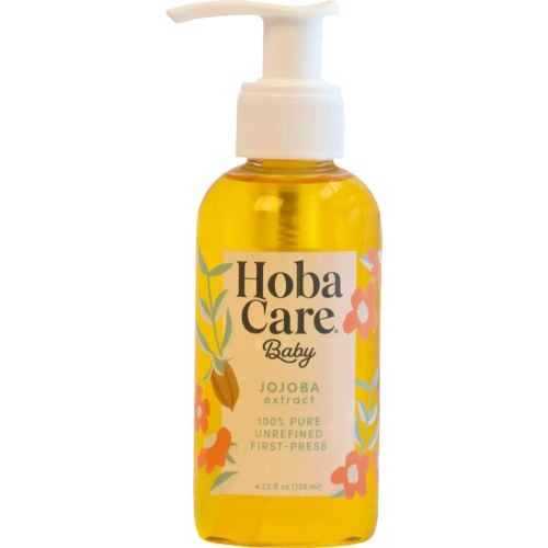 HobaCare Jojoba Baby Oil with Pump Dispenser – 100% Pure Natural Unrefined Unscented Cold-Pressed Jojoba Oil for Baby Hair, Infant Skin, Cradle Care & Body Moisture (4.22 fl oz)