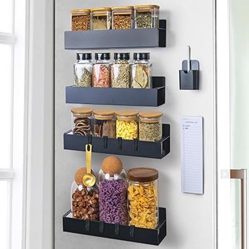 4 Pack Magnetic Spice Rack, Spice Rack Magnetic for Fridge, Magnet Spice Rack, Fridge Spice Rack Magnet, Magnetic Spice Rack for Refrigerator, Magnetic Shelf for Fridge, Magnetic Fridge Shelf