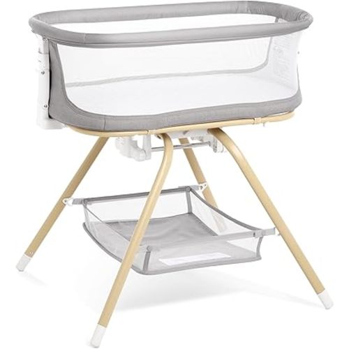 ANGELBLISS 3 in 1 Baby Bassinet, Rocking Bassinets Bedside Sleeper with Calming Motion, Portable Nest for Newborn Infant, Breathable Mesh (Grey)