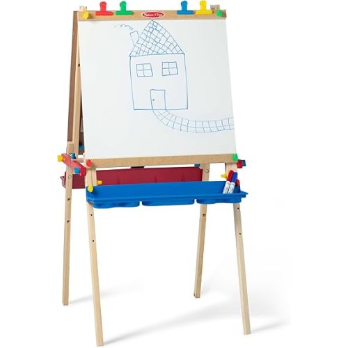 Melissa & Doug Deluxe Standing Art Easel - Dry-Erase Board, Chalkboard, Paper Roller - FSC Certified