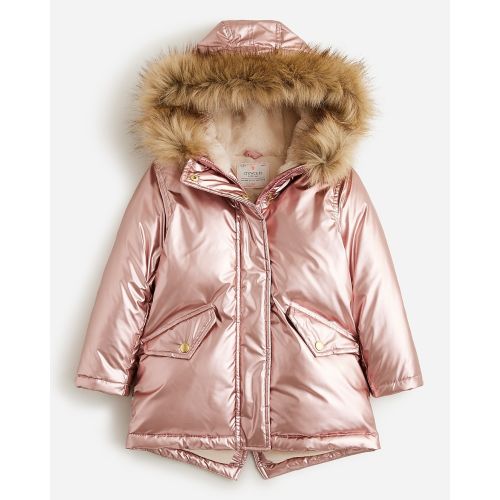 J.Crew: Girls' Metallic Fishtail Parka With PrimaLoft® For Girls, Rose Gold Metallic - size X-Small