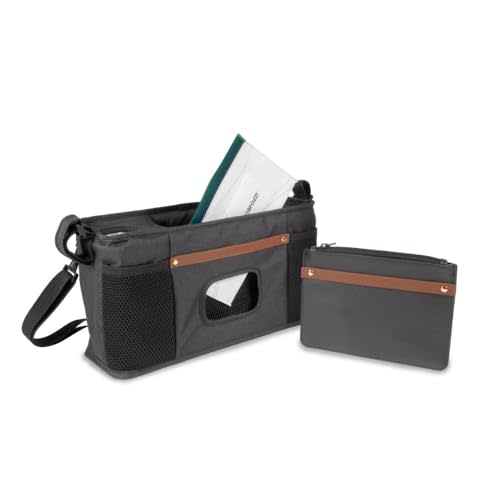 WONDERFOLD Universal Parent Console Stroller Organizer with Insulated Cup Holders, Hook & Loop Closure Handle Attachment, 2 Storage Pockets, Removable Shoulder Strap for Easy Transport