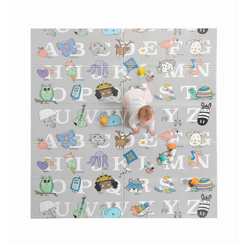 Regalo 77"x71" Extra Large Alphabet Play Mat for Babies and Toddlers, Alphabet Animal and Object Learning Mat, Non-Toxic Waterproof Foam Design, Reversible, Foldable for Easy Storage, Wipe Clean, Gray