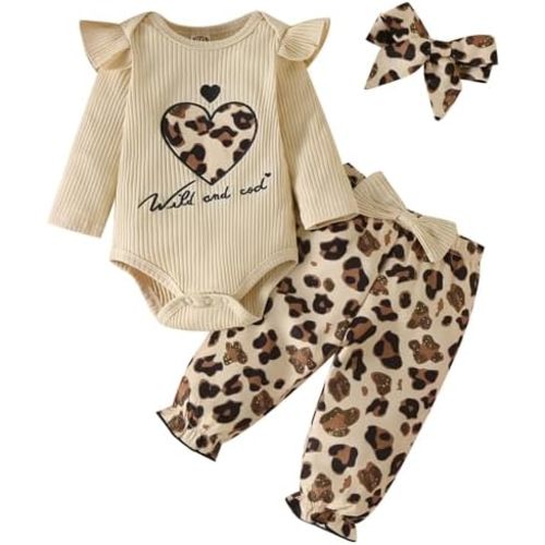 Fullfamous Baby Girl's 3pc Frill Long Sleeve Romper and Pant Set