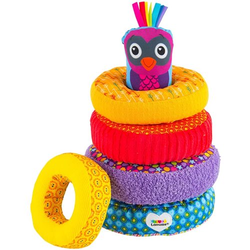 LAMAZE - Rainbow Stacking Rings Toy, Help Baby Develop Fine Motor Skills and Hand-Eye Coordination with Multiple Textures, Bold Colors, Playful Patterns and Crinkly Sounds, 6 Months and Older