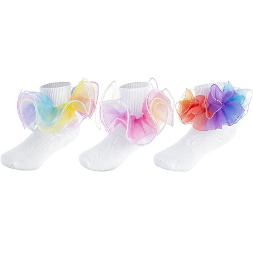 Dicry Girls Double Lace Socks Turn Cuff Big Ruffle for Infant Toddler and Kids
