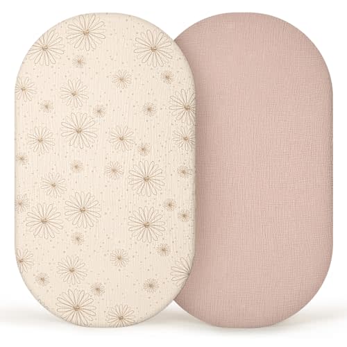 lulumoon Muslin Bassinet Sheets Baby: Cotton Bassinet Sheets Fitted for Boys and Girls - Bassinet Mattress Sheets for Oval Rectangle or Hourglass