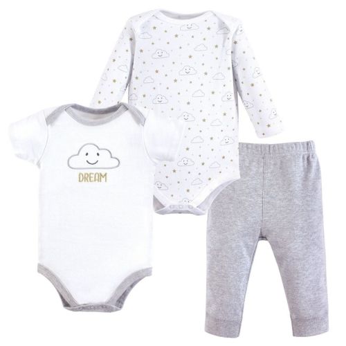 Hudson Baby Infant Unisex Cotton Bodysuit And Pant Set, Gray Clouds